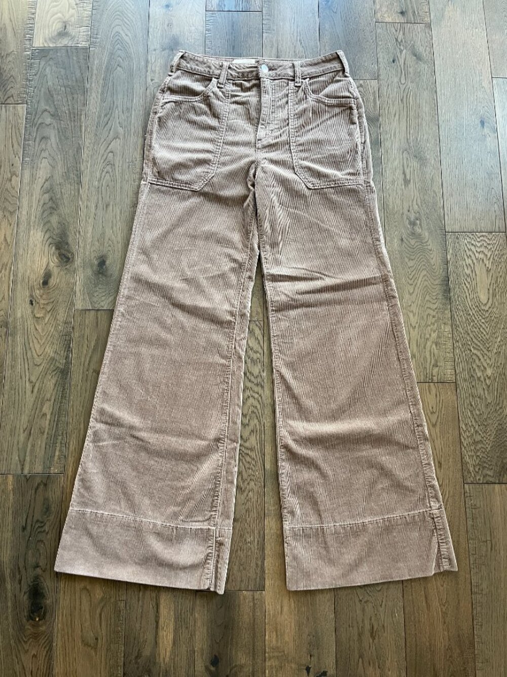 Pilcro Rylan Corduroy High Rise Flare Jeans Warm Grey Brown Size 28 - Picture 3 of 8